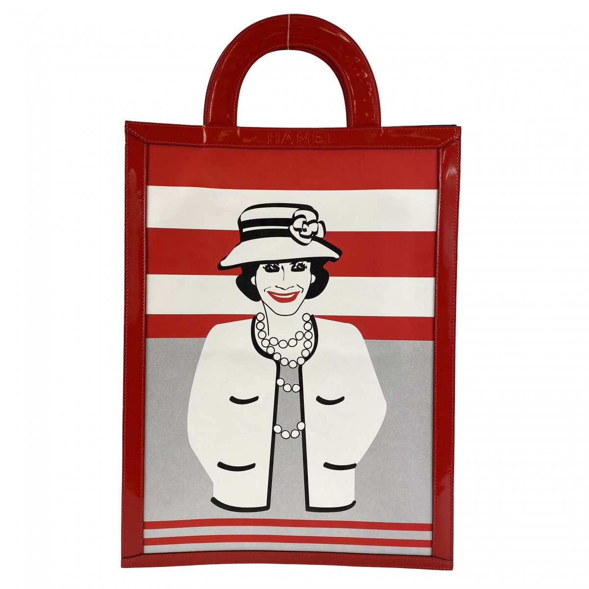 シャネル パテント マドモアゼル レッド トートバッグ