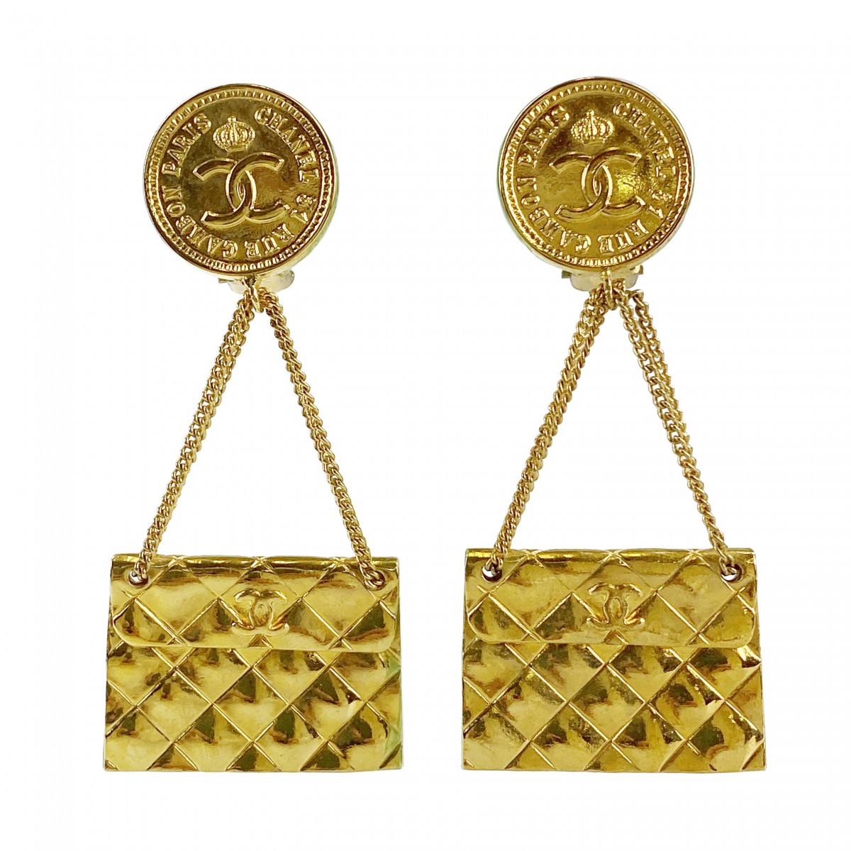 シャネル ゴールドメッキ マトラッセ バッグモチーフ ゴールド イヤリング