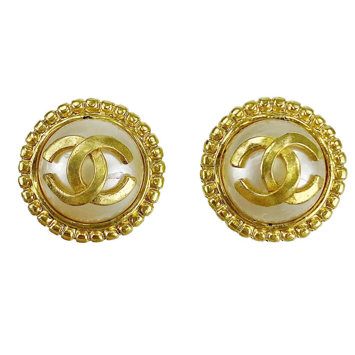 シャネル ゴールドメッキ フェイクパール CCロゴ ゴールド イヤリング