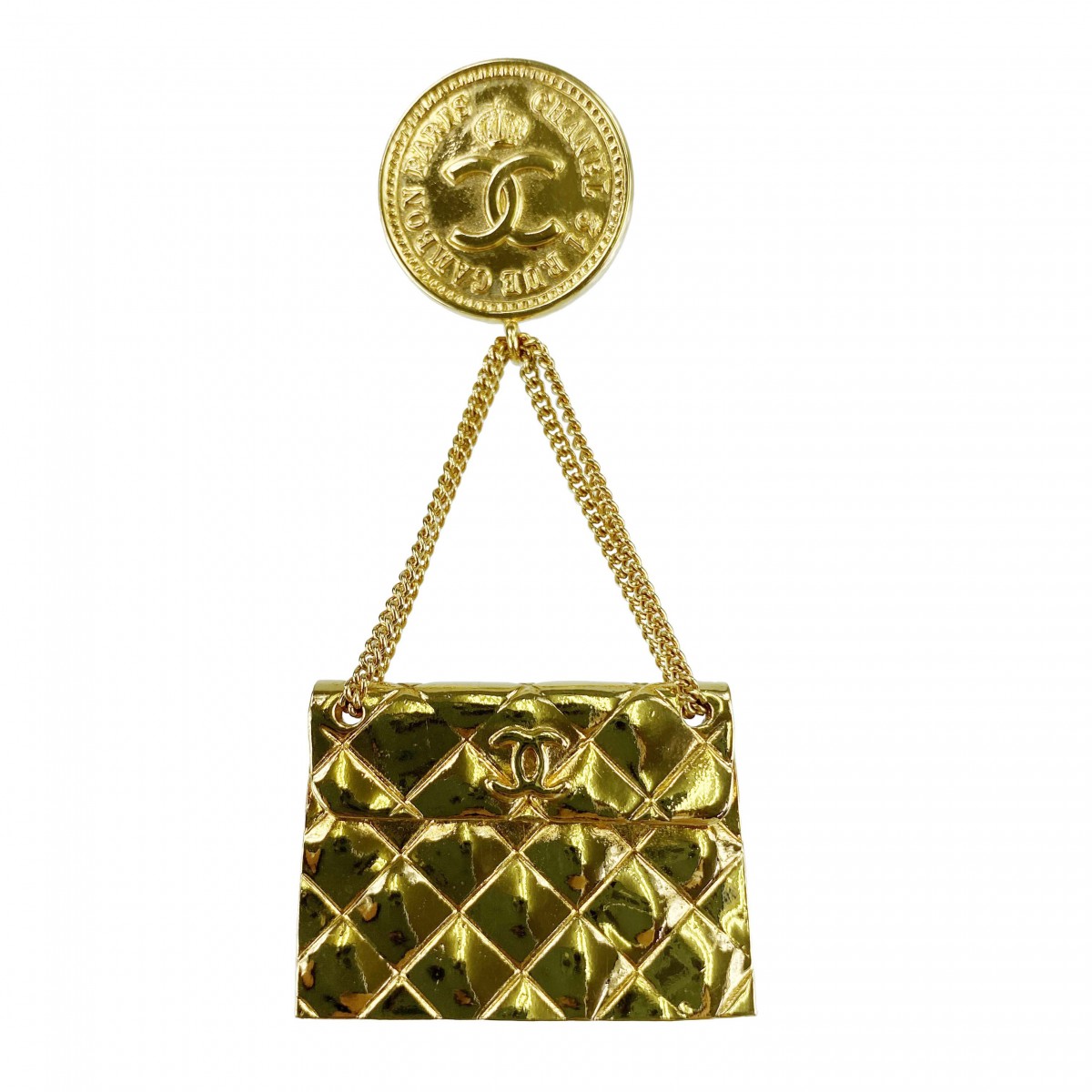シャネル ゴールドメッキ マトラッセ バッグモチーフ ゴールド ブローチ