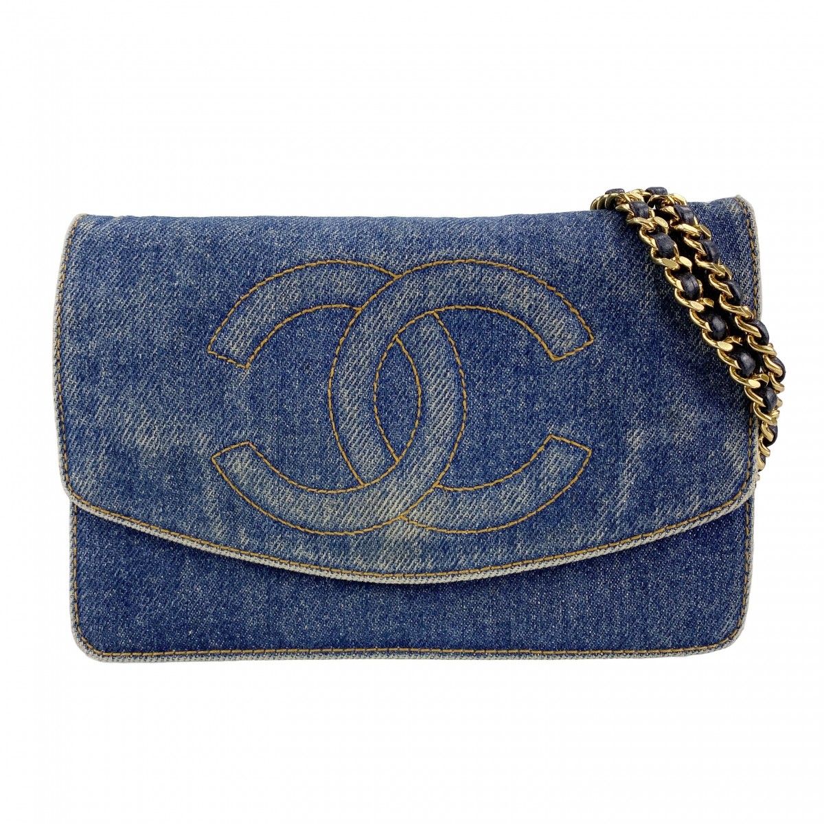 シャネル デニム レザー ブルー ショルダーバッグ