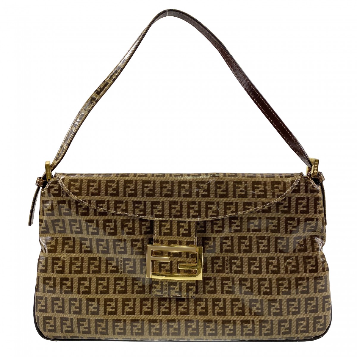 フェンディ マンマバゲット ズッキーノ PVC レザー ブラウン ショルダーバッグ