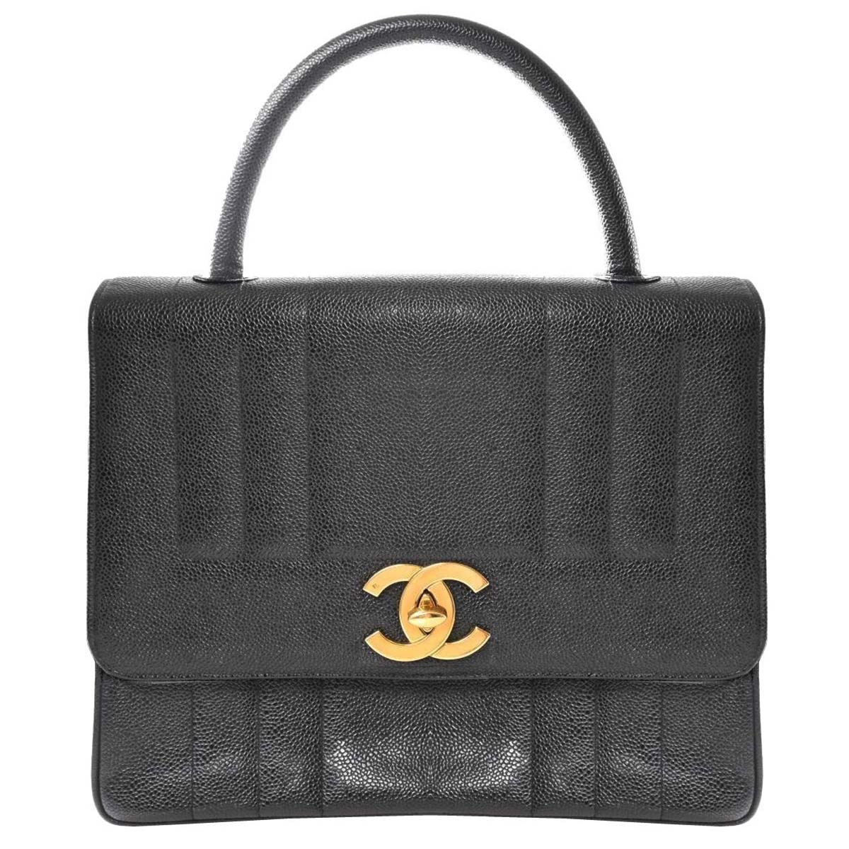 シャネル マドモアゼル キャビアスキン ブラック ハンドバッグ