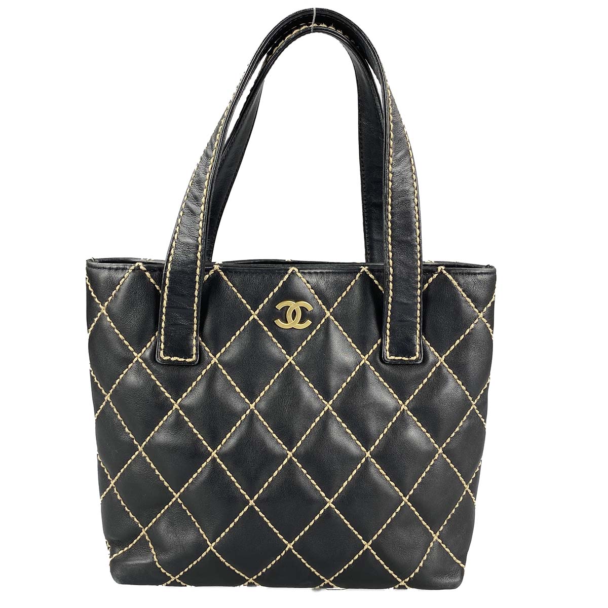 シャネル ワイルドステッチ カーフスキン ブラック トートバッグ