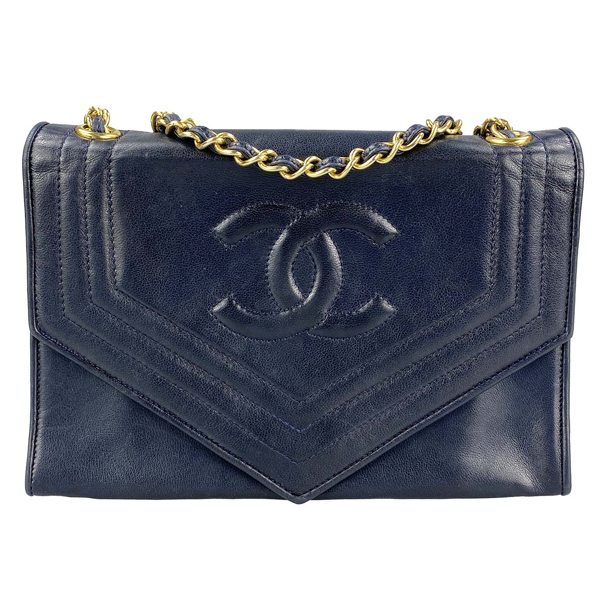 シャネル ラムスキン ネイビー ショルダーバッグ