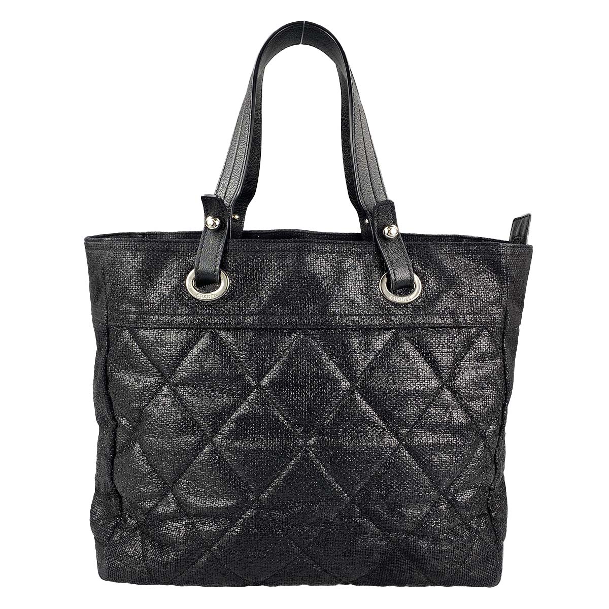 シャネル パリビアリッツ コーティングコットン ブラック トートバッグ