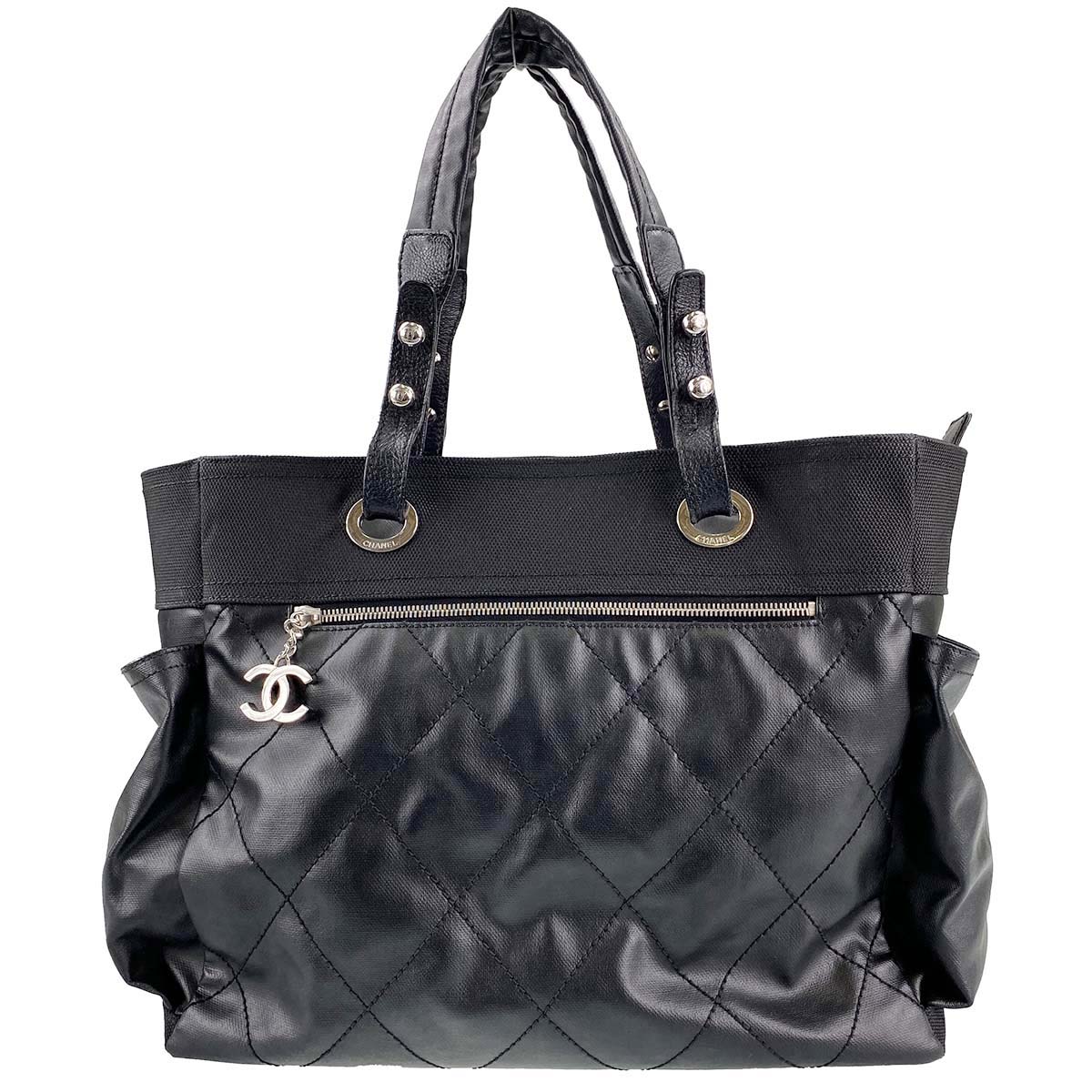 シャネル パリビアリッツGM コーティングキャンバス ブラック トートバッグ