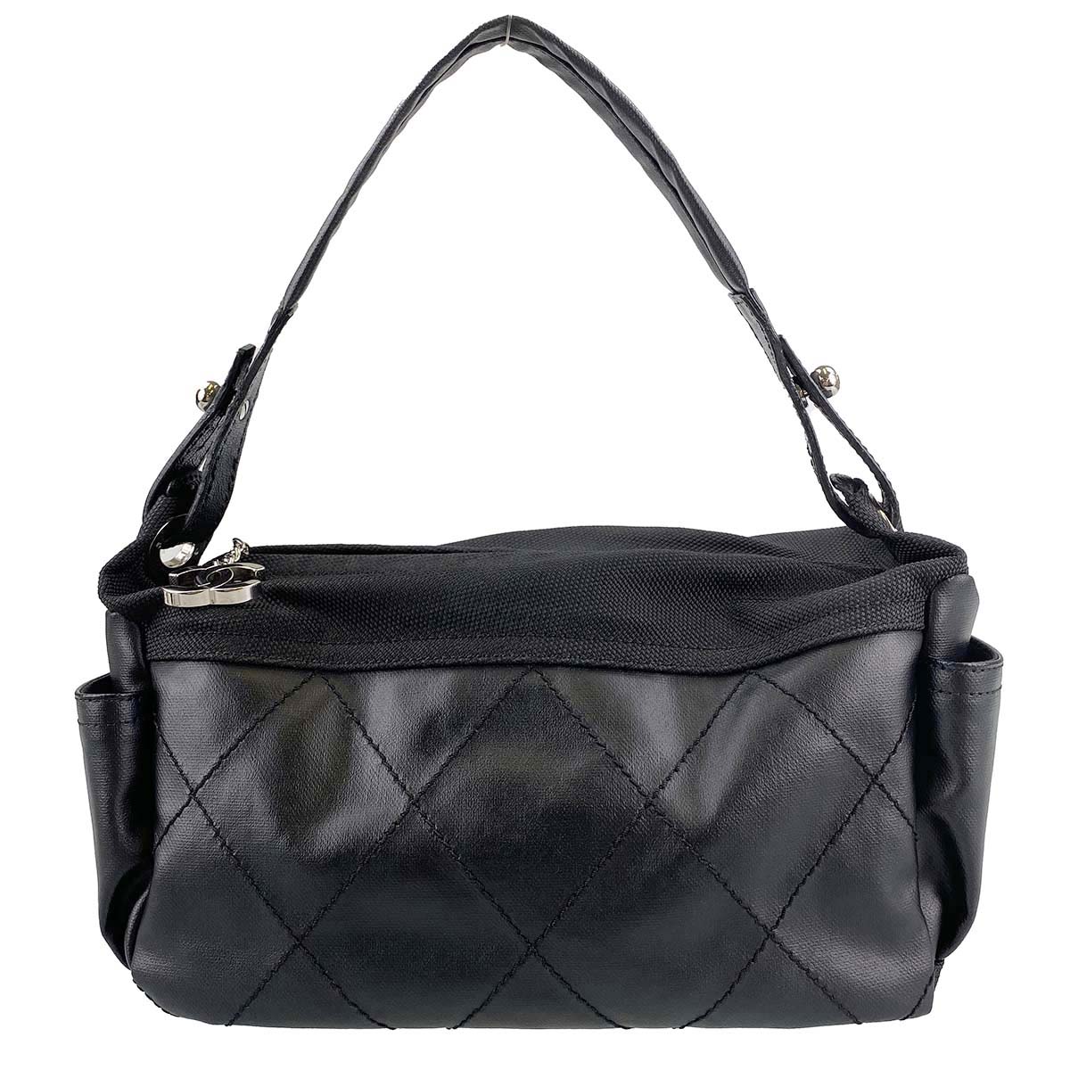 シャネル パリビアリッツ コーティングキャンバス ブラック ハンドバッグ