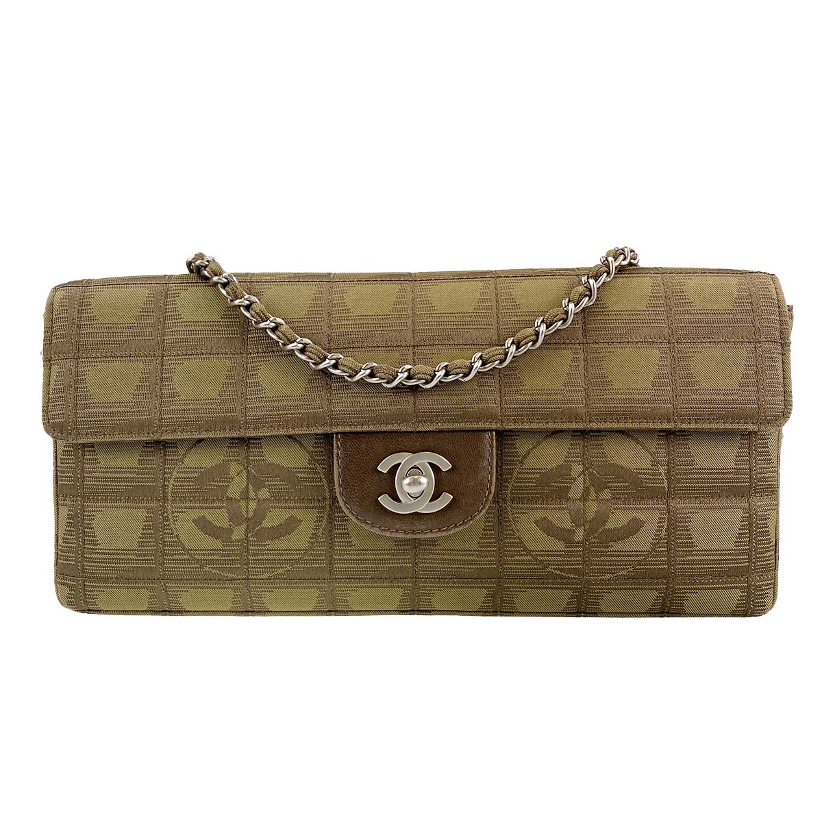 シャネル ニュートラベルライン ナイロンジャガード カーキ ショルダーバッグ