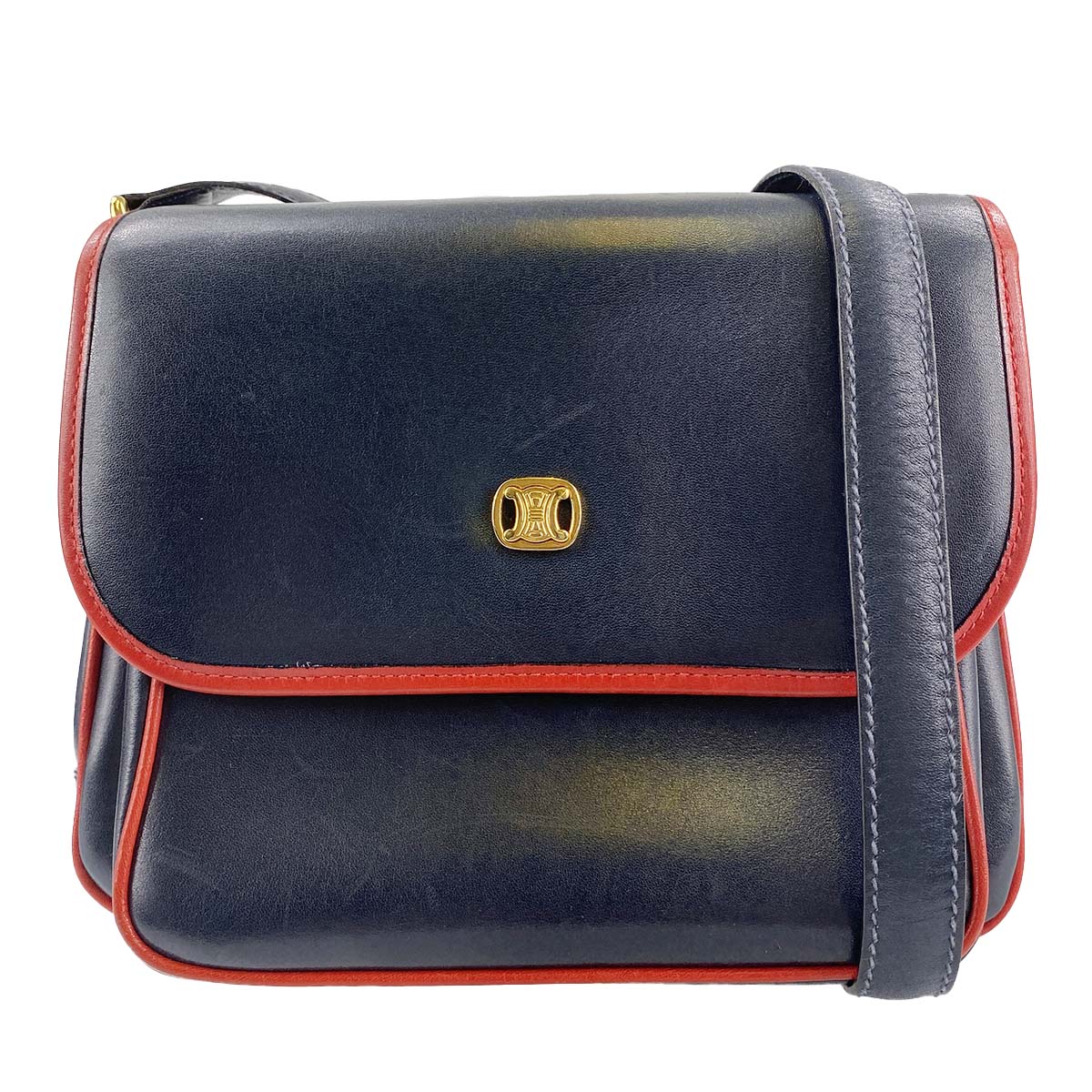 セリーヌ レザー ネイビー ショルダーバッグ