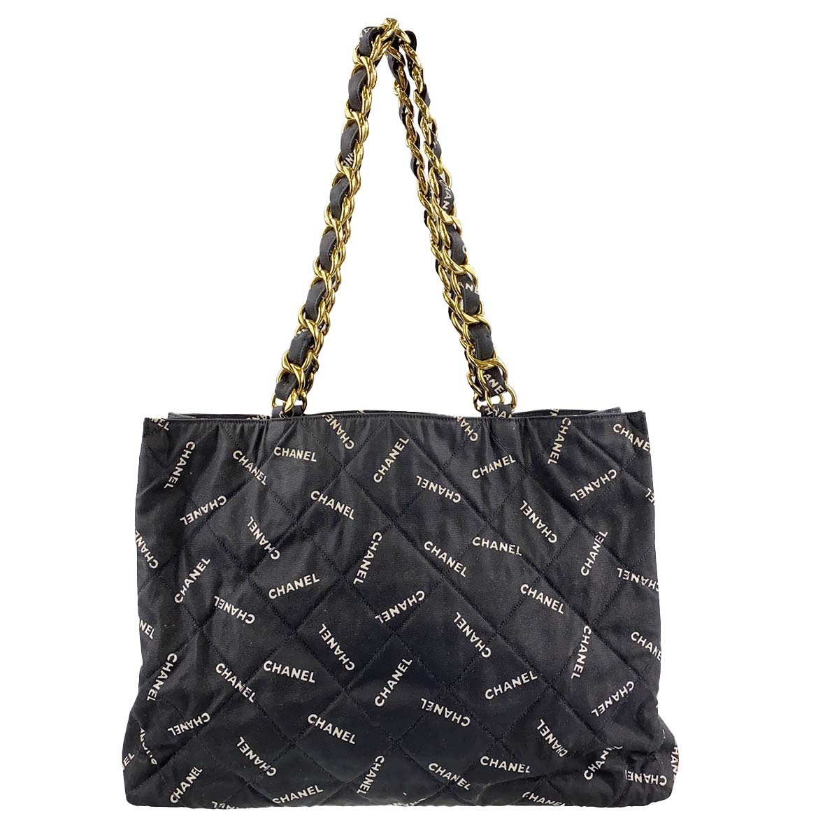 シャネル キャンバス ロゴ ブラック トートバッグ