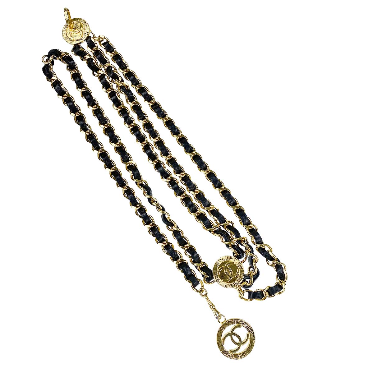 シャネル ゴールドメッキ レザー CCロゴ ブラック チェーンベルト