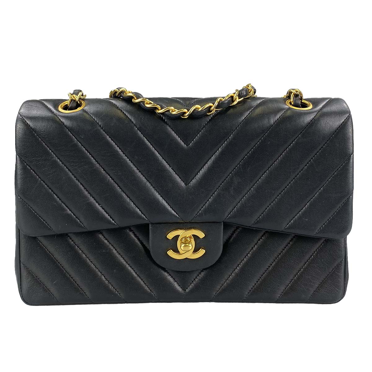 シャネル Vステッチ ラムスキン ブラック ショルダーバッグ