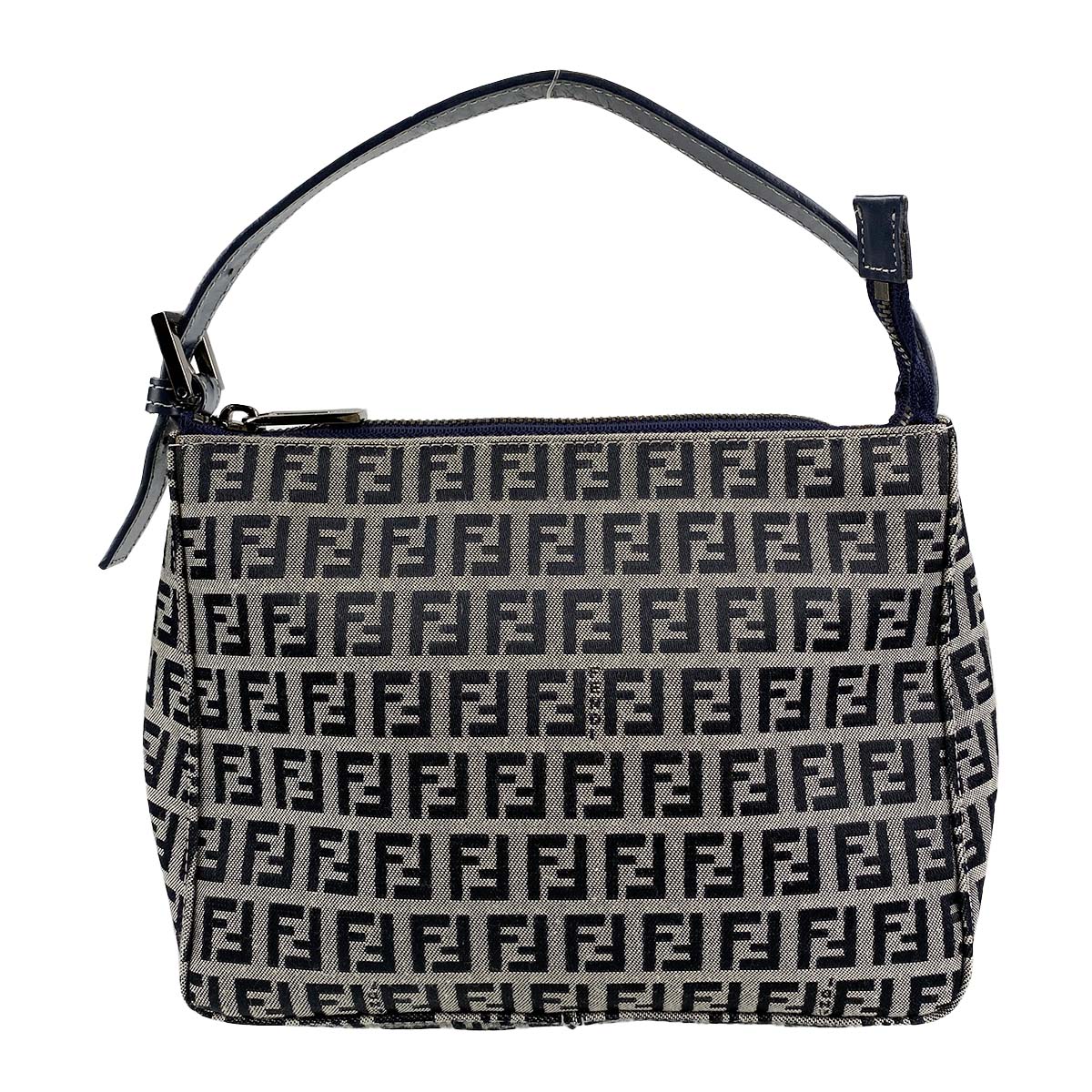 フェンディ ズッキーノ キャンバス レザー ネイビー ハンドバッグ