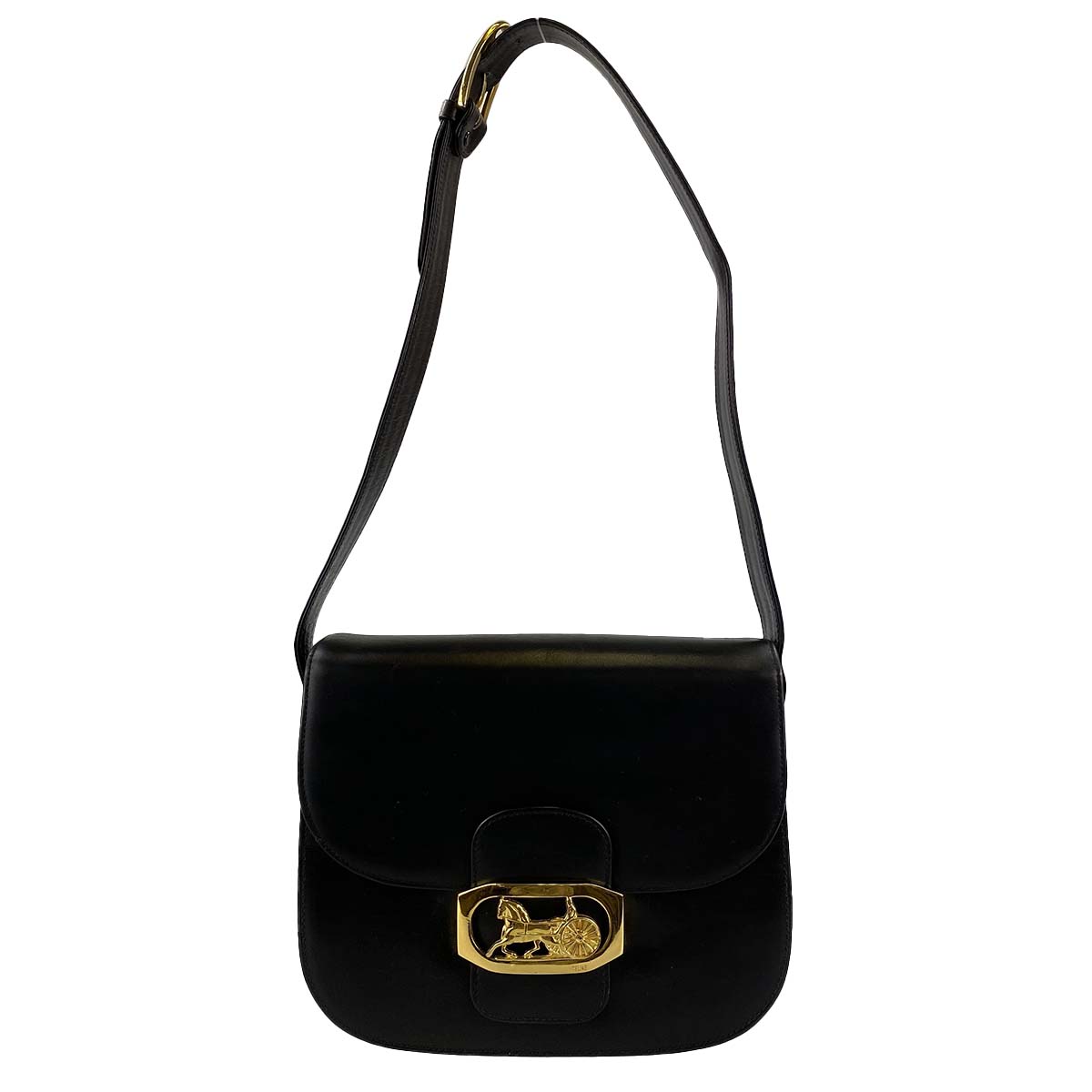 セリーヌ 馬車金具 レザー ブラック ショルダーバッグ