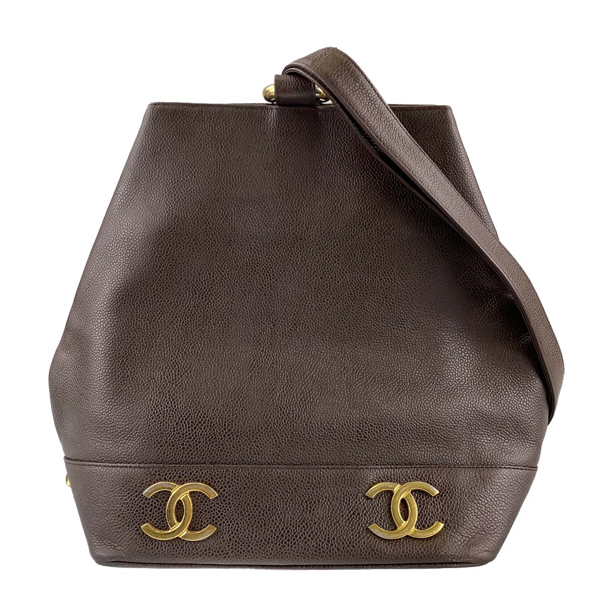 シャネル キャビアスキン トリプルココマーク ブラウン ショルダーバッグ