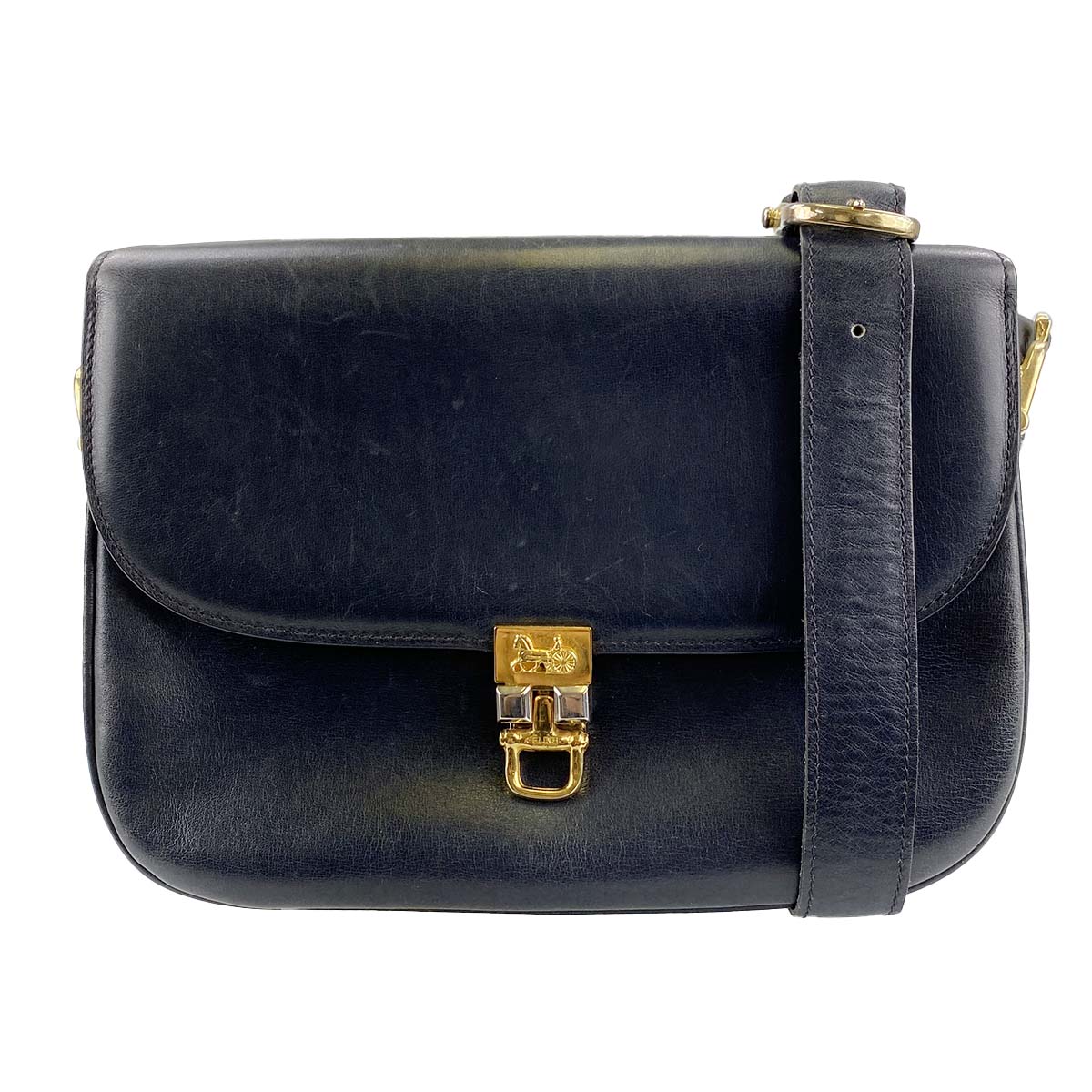 セリーヌ 馬車金具 レザー ブラック ショルダーバッグ