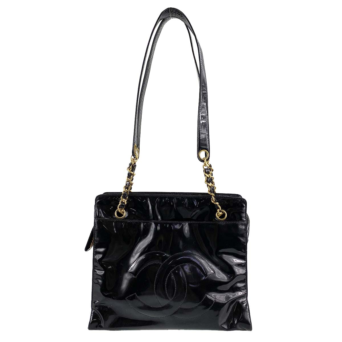 シャネル パテント CCロゴ ブラック ショルダーバッグ