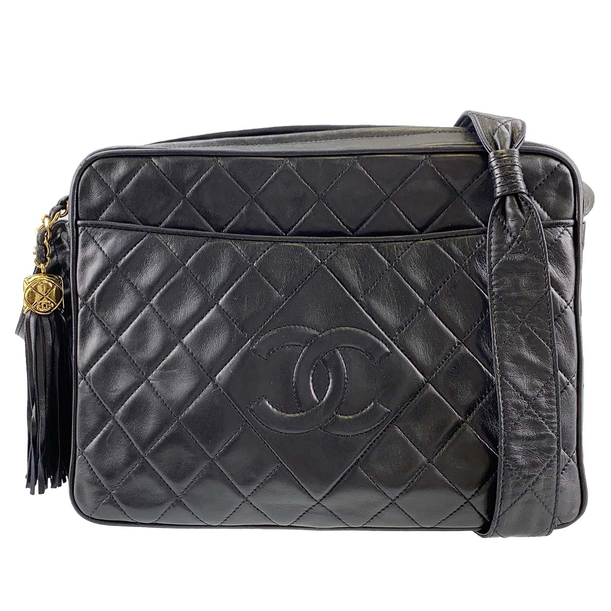 シャネル マトラッセ ラムスキン タッセル ブラック ショルダーバッグ