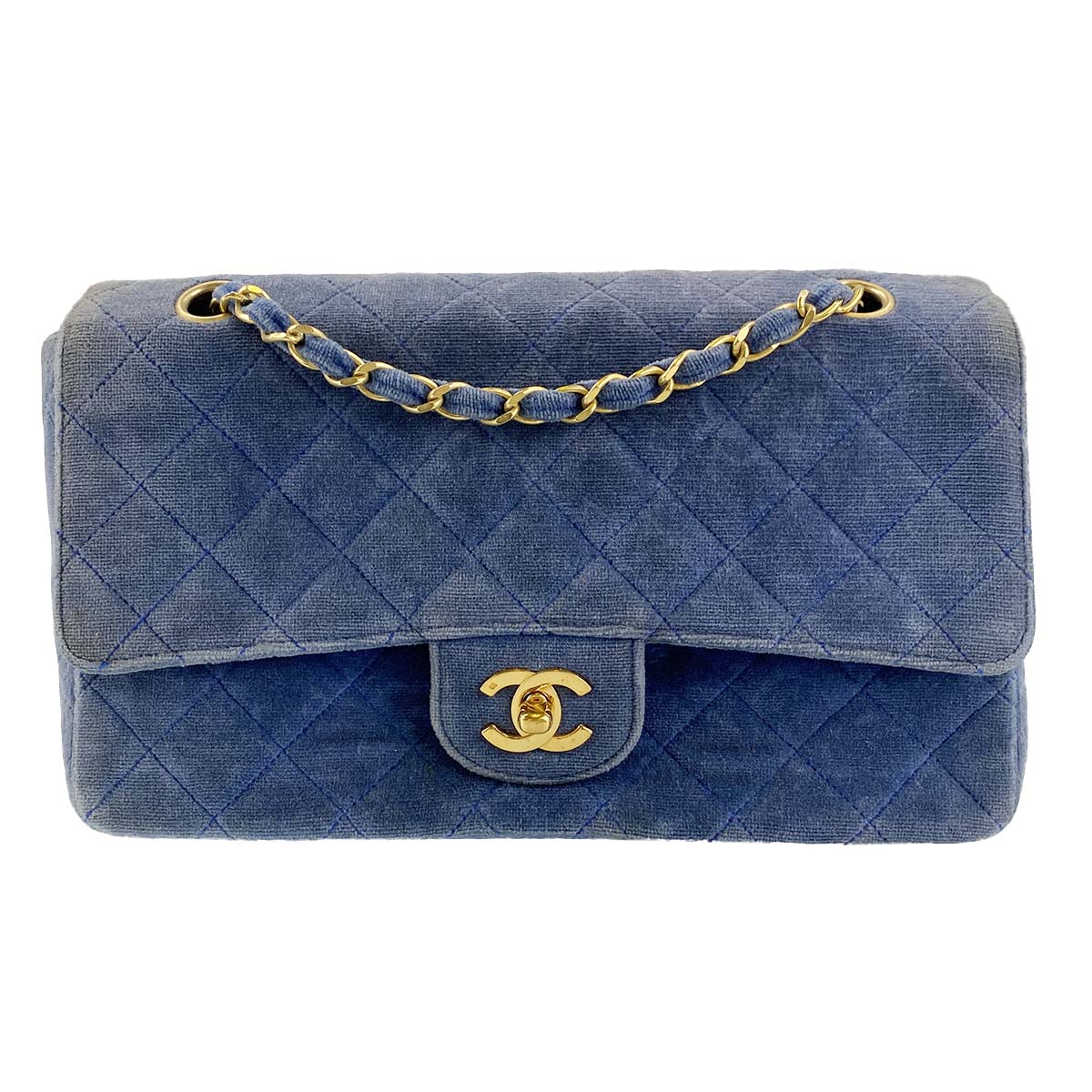 シャネル マトラッセ コットン ブルー ショルダーバッグ