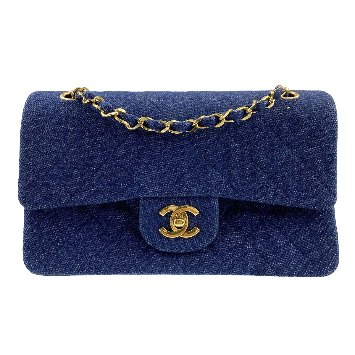 シャネル マトラッセ デニム レザー 23㎝ ブルー ショルダーバッグ
