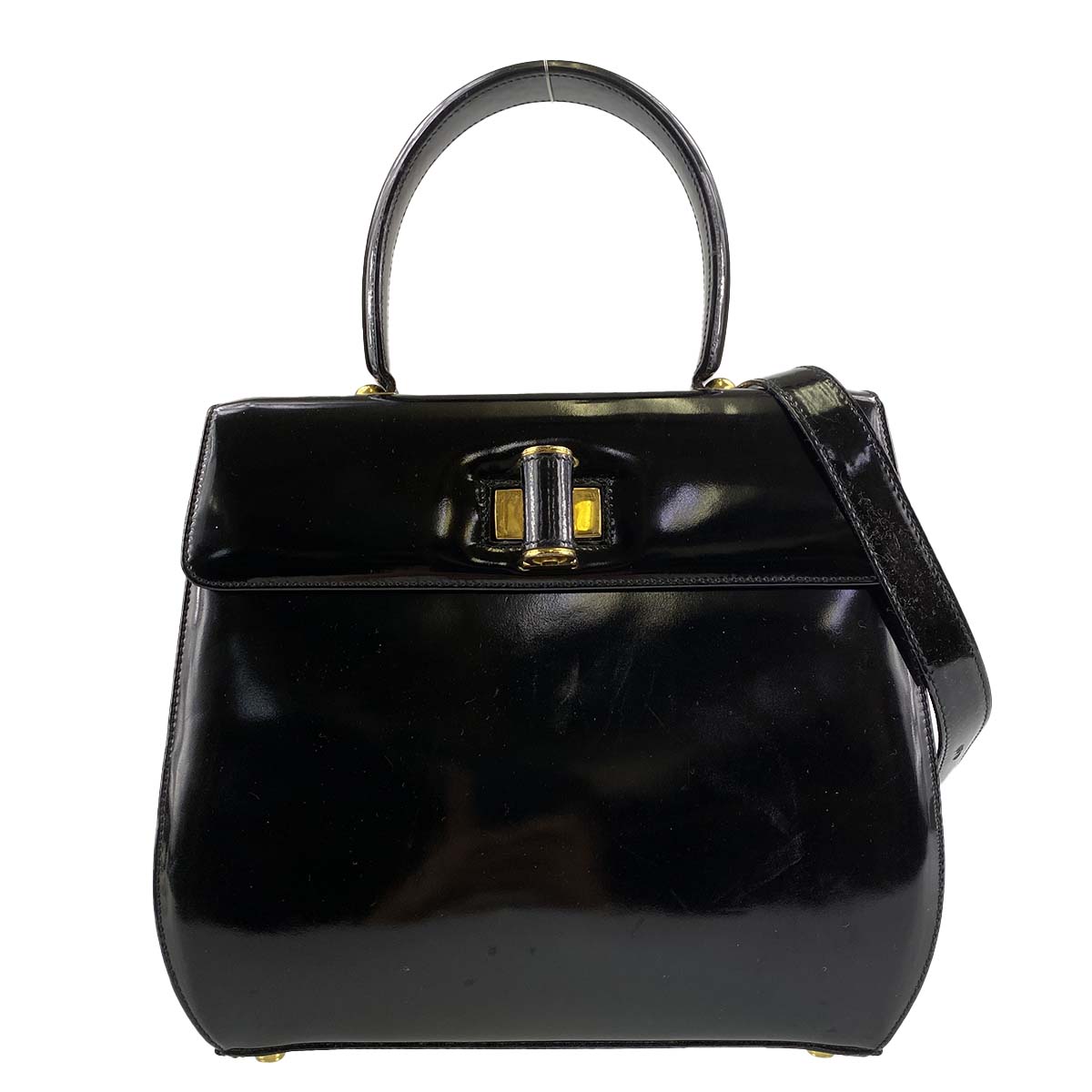 フェラガモ パテント レザー ブラック 2WAY ハンドバッグ