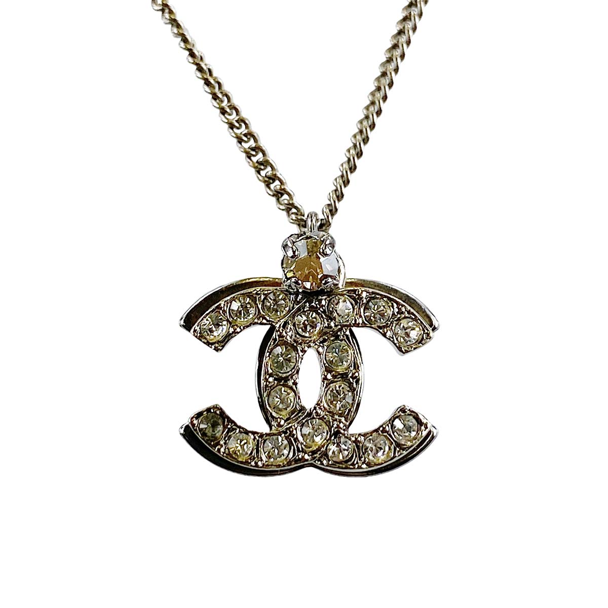 シャネル シルバー ラインストーン CCロゴ シルバー ネックレス