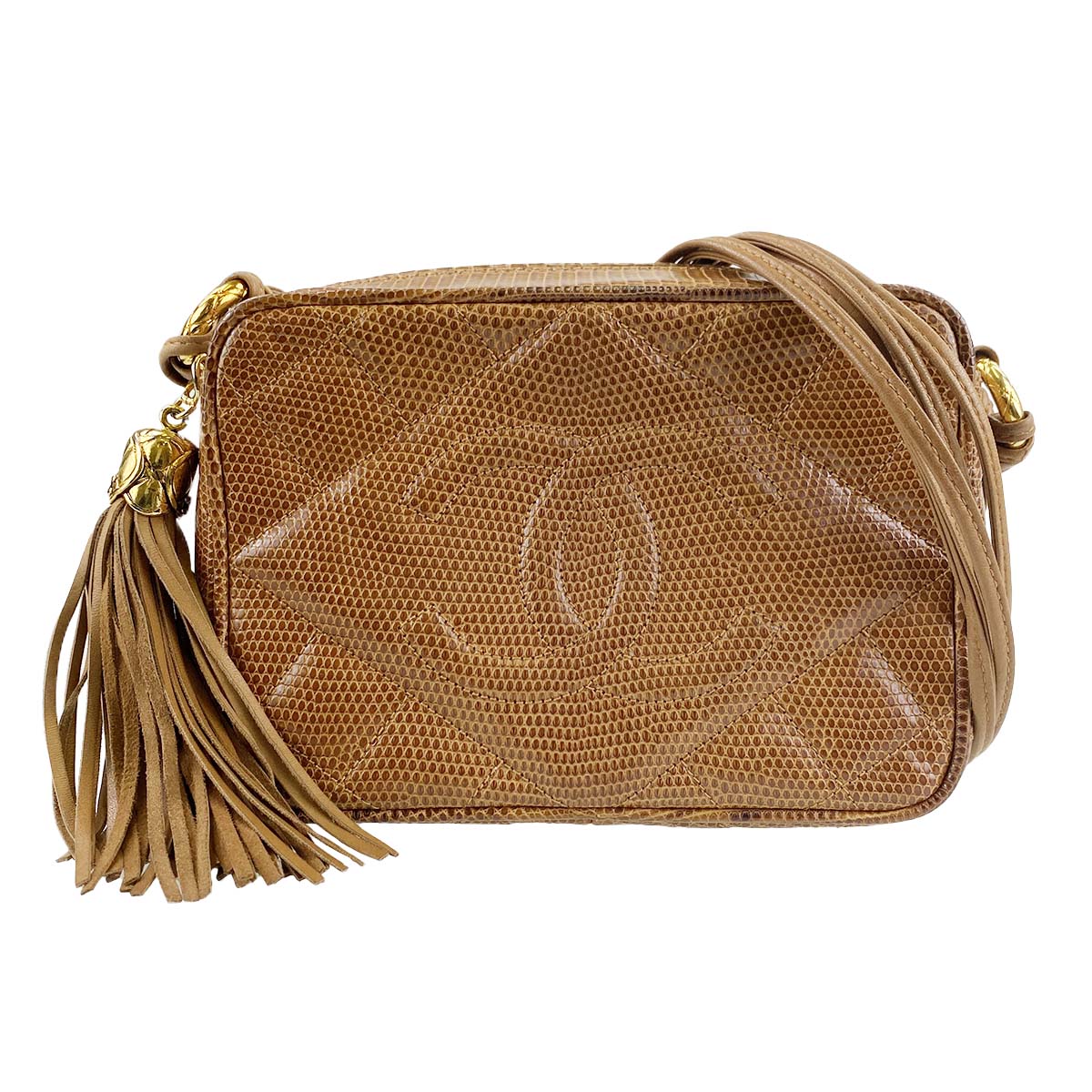 シャネル キャビアスキン CCロゴ タッセル キャメル ショルダーバッグ 