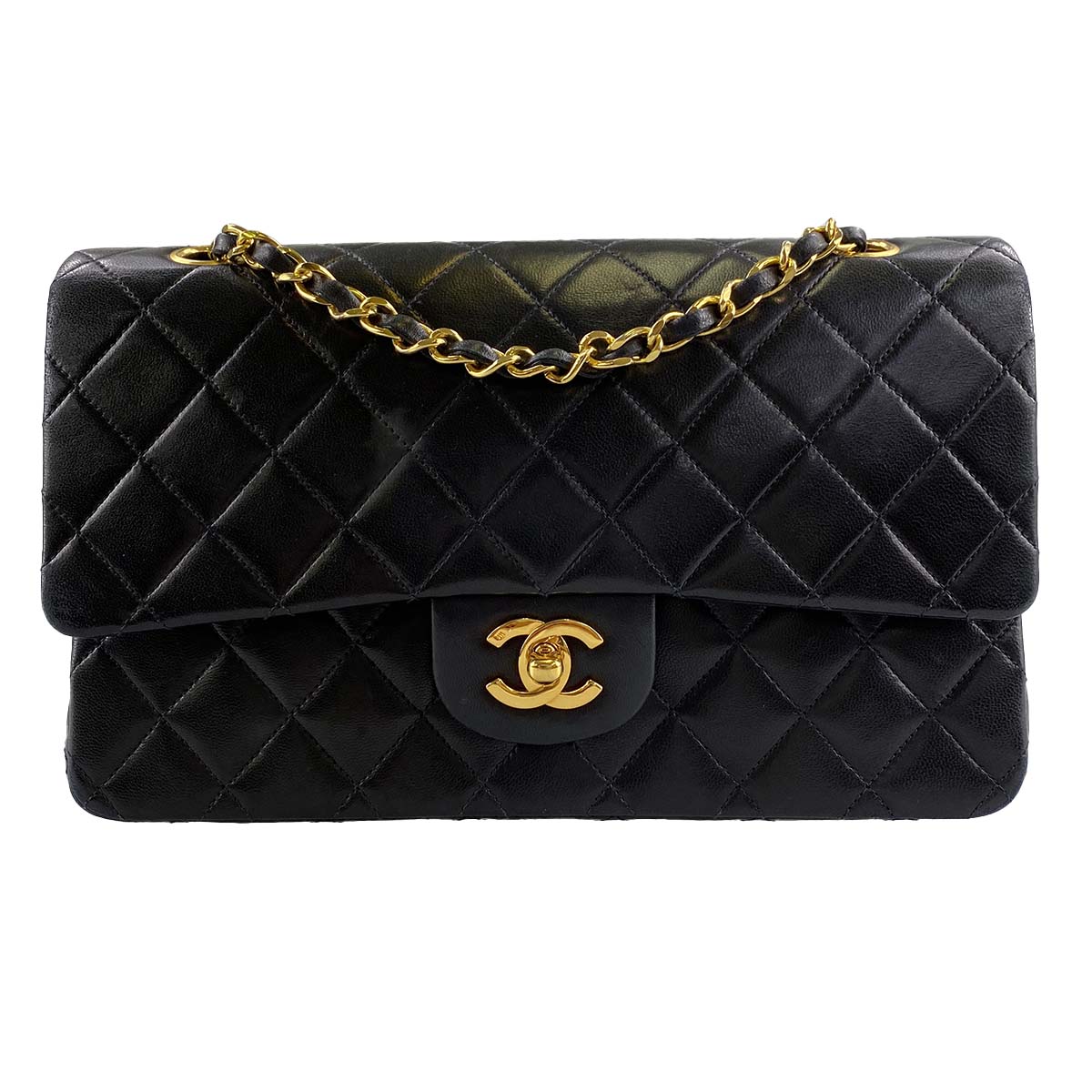 シャネル マトラッセ ラムスキン 26㎝ Wフラップ ブラック ショルダーバッグ