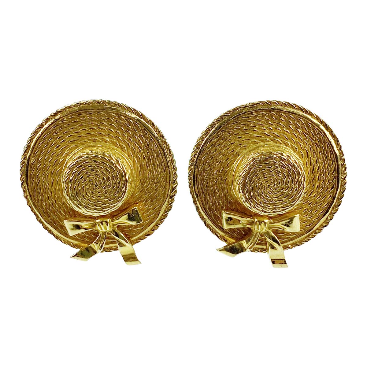 シャネル ゴールドメッキ 麦わら帽子モチーフ ゴールド イヤリング