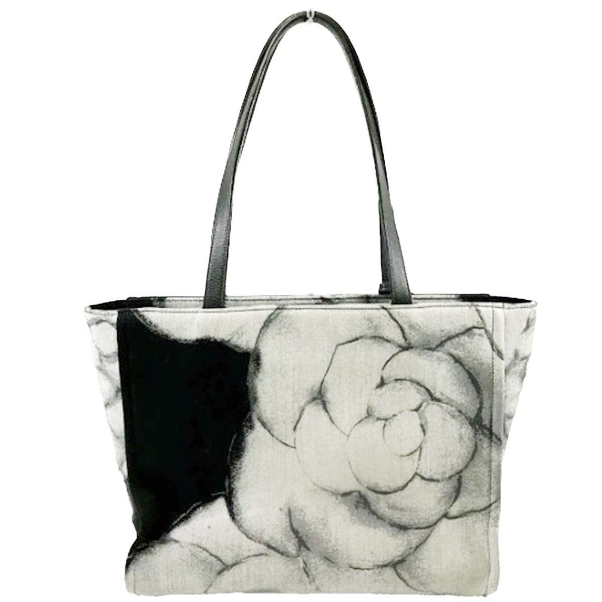 シャネル カメリア キャンバス ホワイト トートバッグ