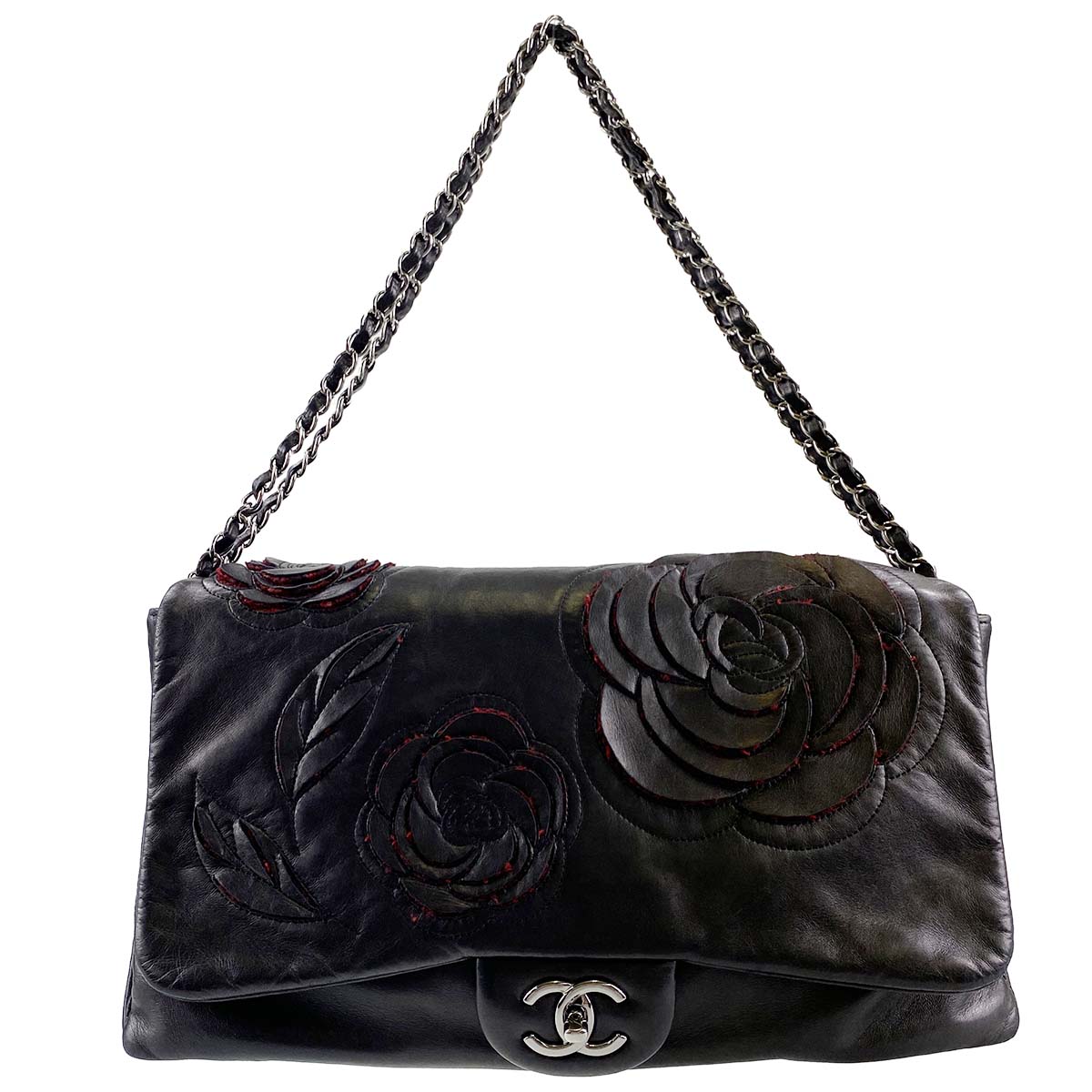 シャネル カメリア カーフスキン ブラック ショルダーバッグ