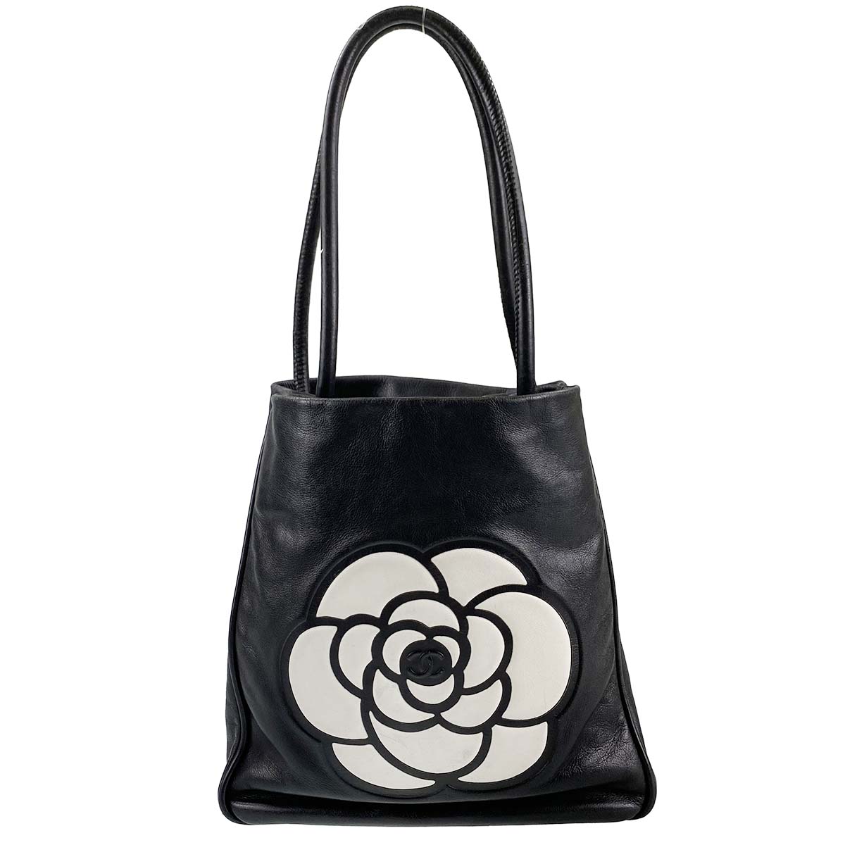 シャネル カメリア カーフスキン ブラック トートバッグ