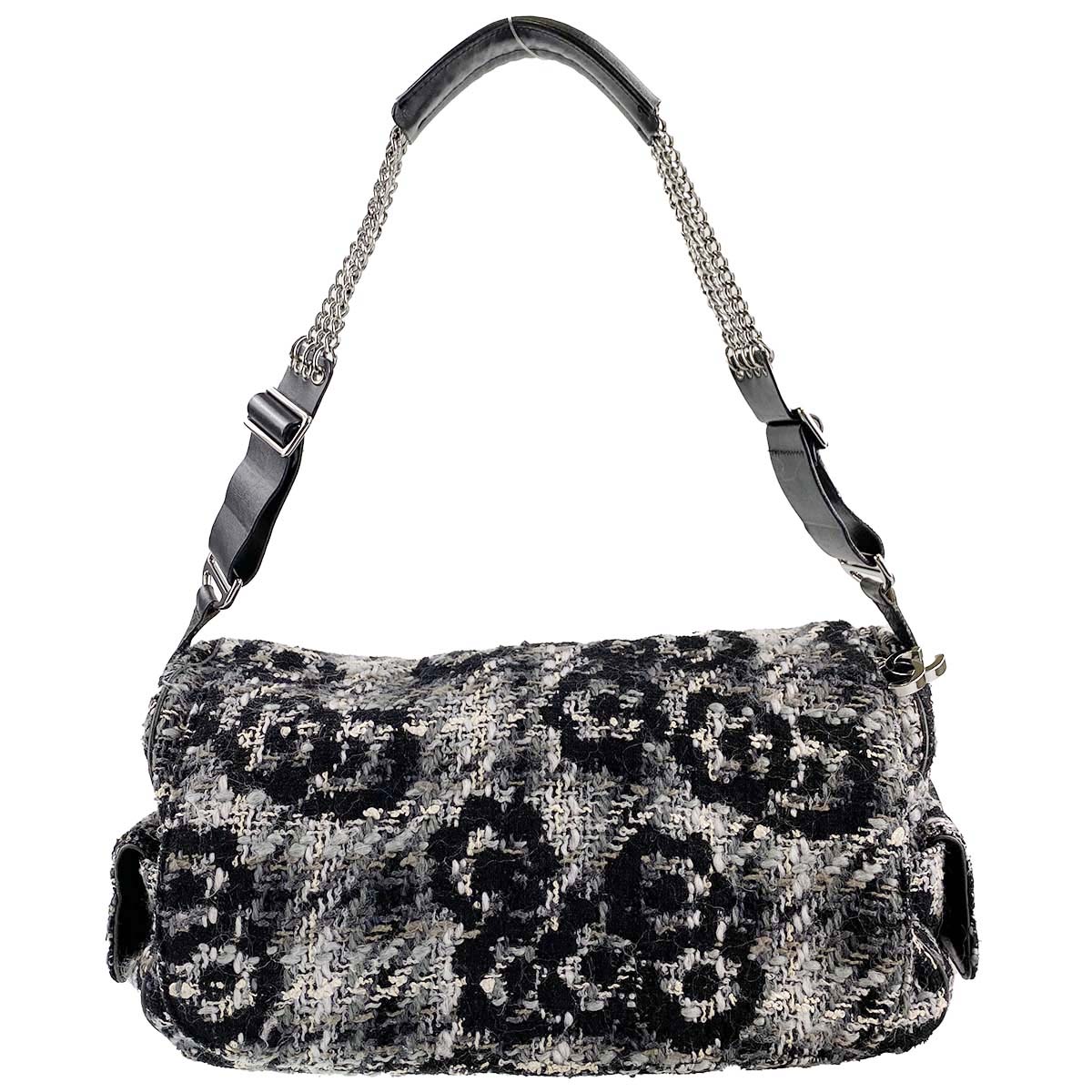 シャネル カメリア ツイード グレー ショルダーバッグ