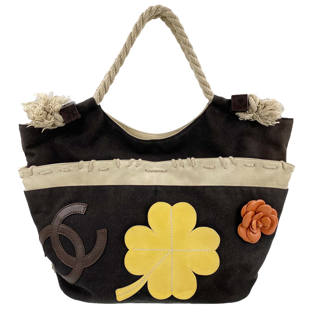 シャネル カメリア キャンバス フィッシュネット ブラック トートバッグ