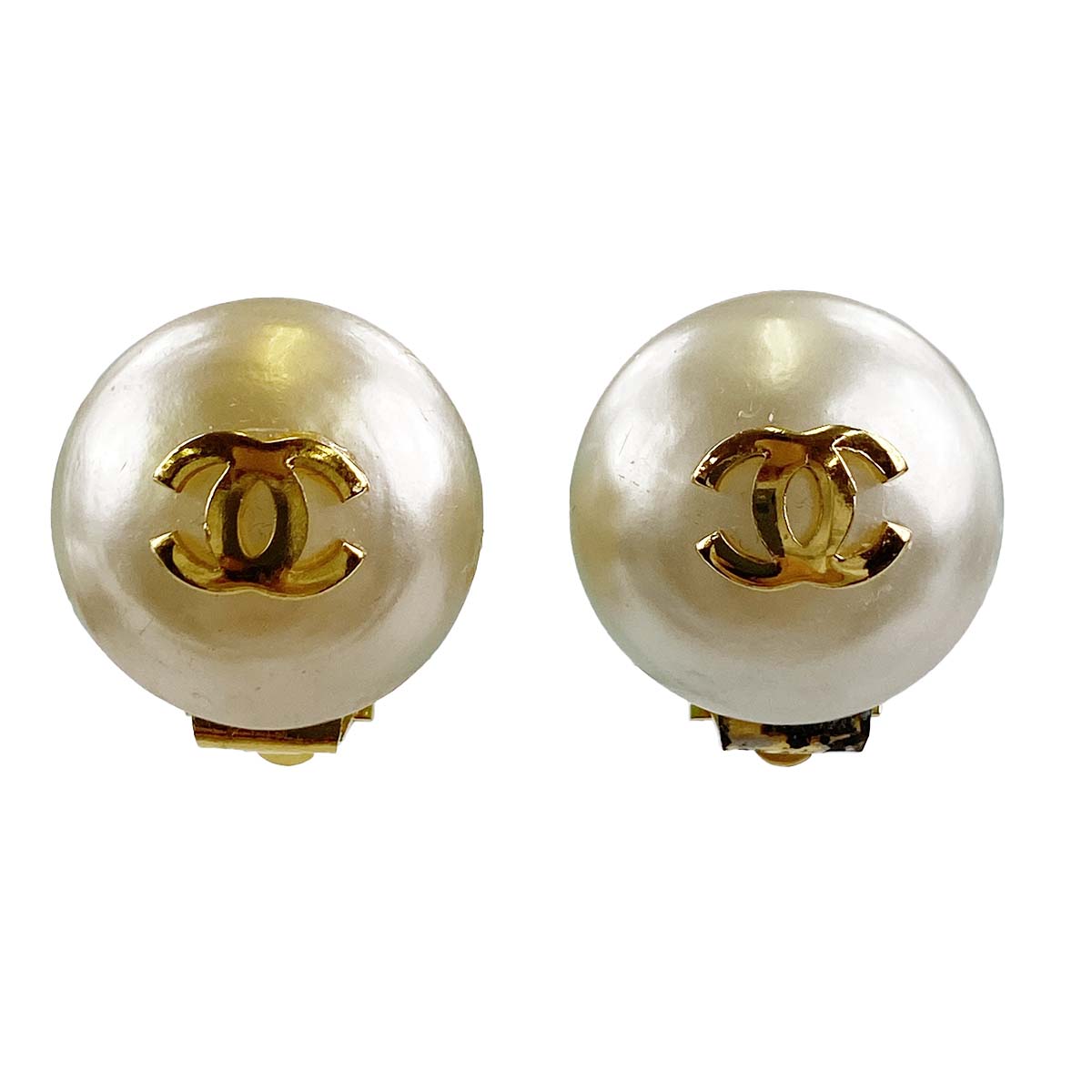 シャネル ゴールドメッキ フェイクパール ホワイト イヤリング