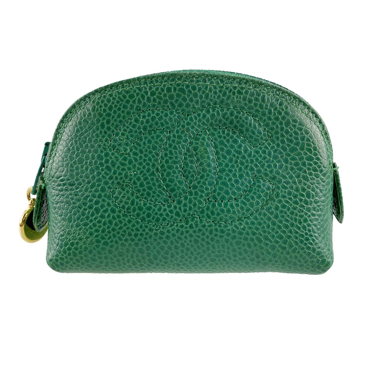 シャネル キャビアスキン CCロゴ グリーン ポーチ