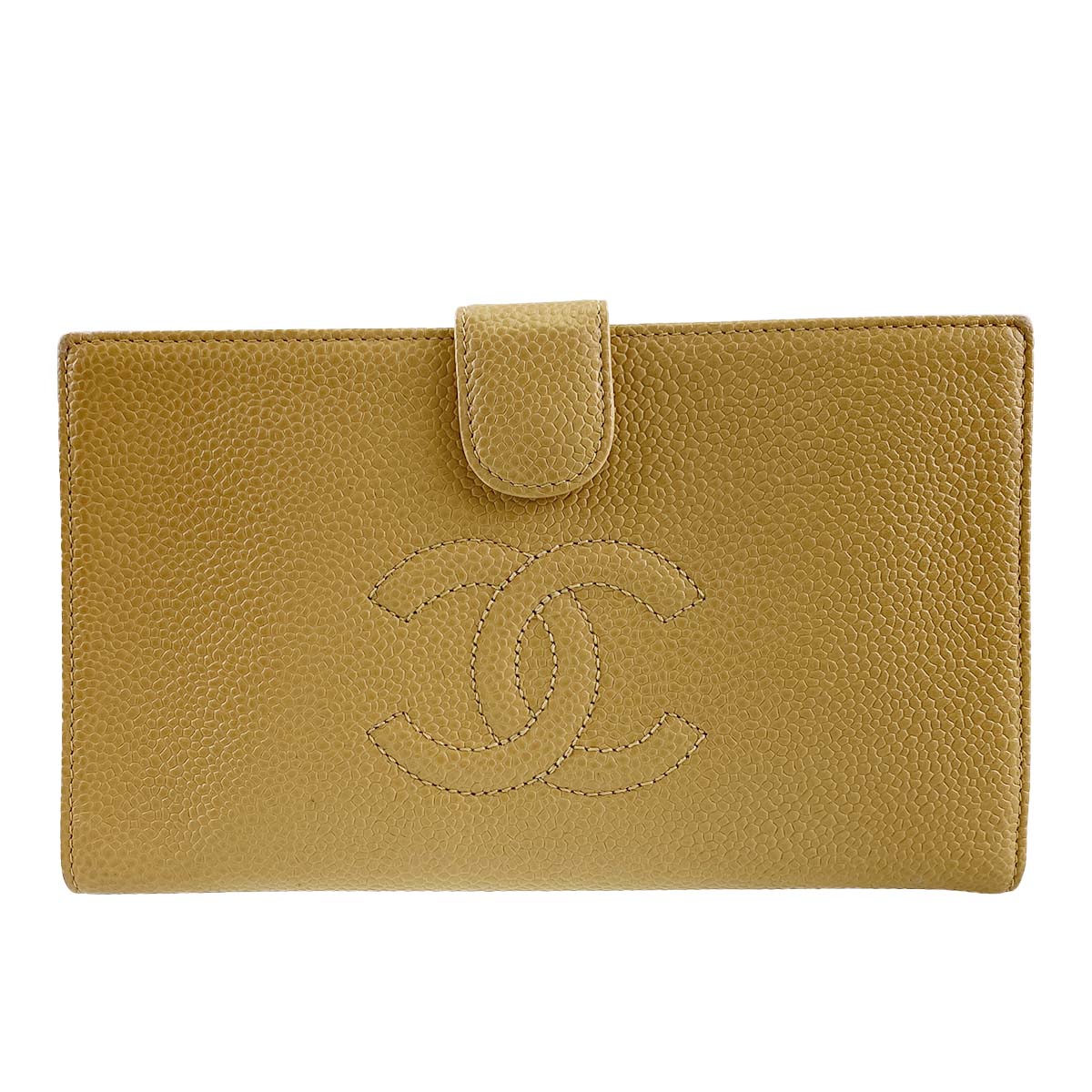 シャネル キャビアスキン CCロゴ イエロー 財布
