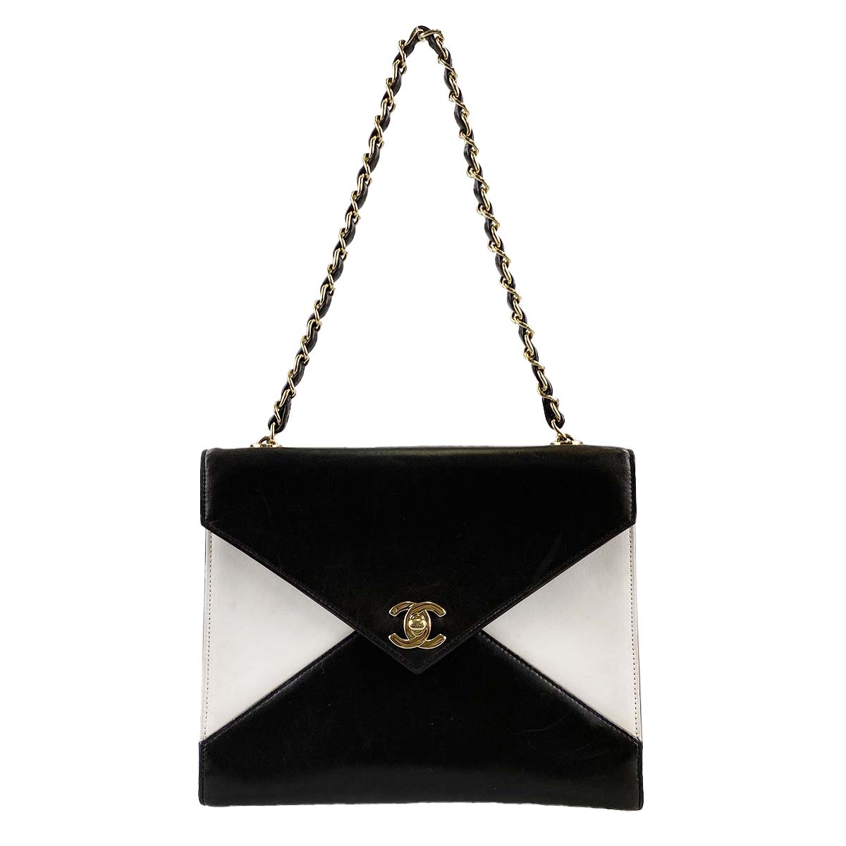 シャネル バイカラー ラムスキン ブラック ホワイト ショルダーバッグ 