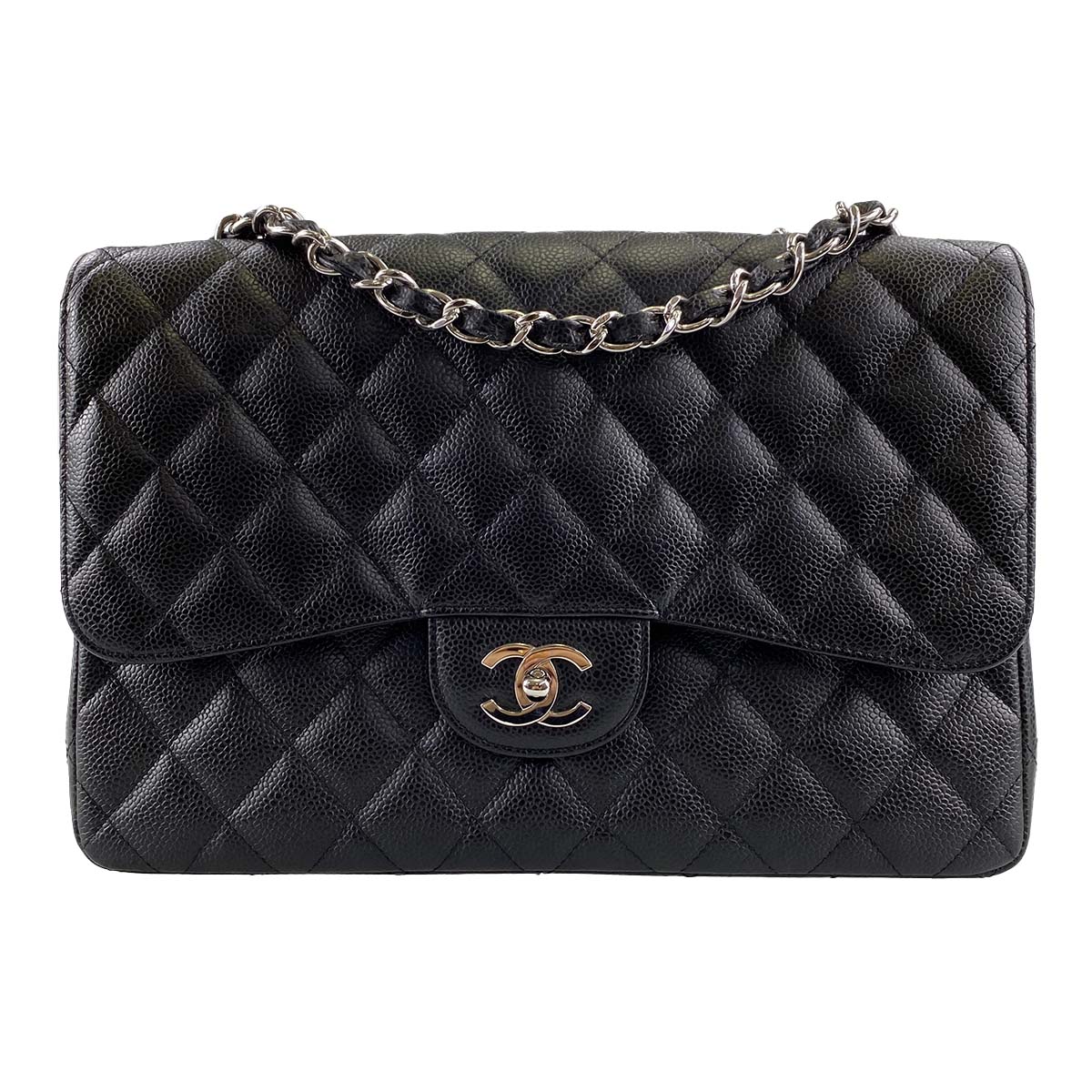 シャネル マトラッセ キャビアスキン 30㎝ Wフラップ ブラック ショルダーバッグ