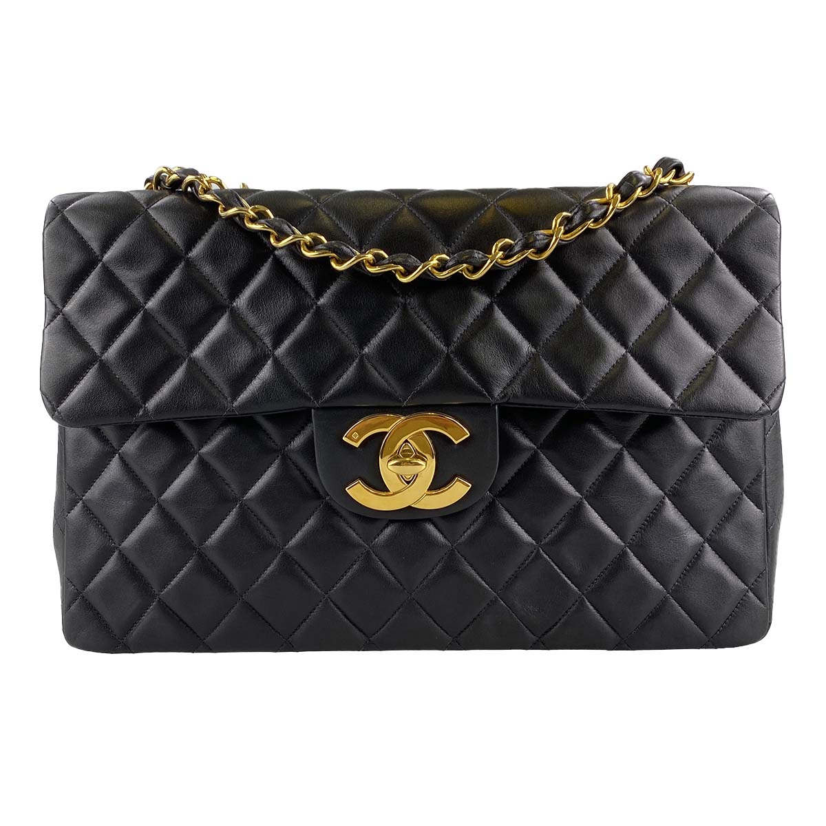 シャネル デカマトラッセ ラムスキン 30㎝ ブラック ショルダーバッグ