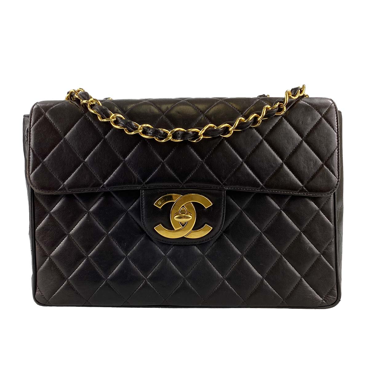 シャネル デカマトラッセ ラムスキン 30㎝ ブラック ショルダーバッグ