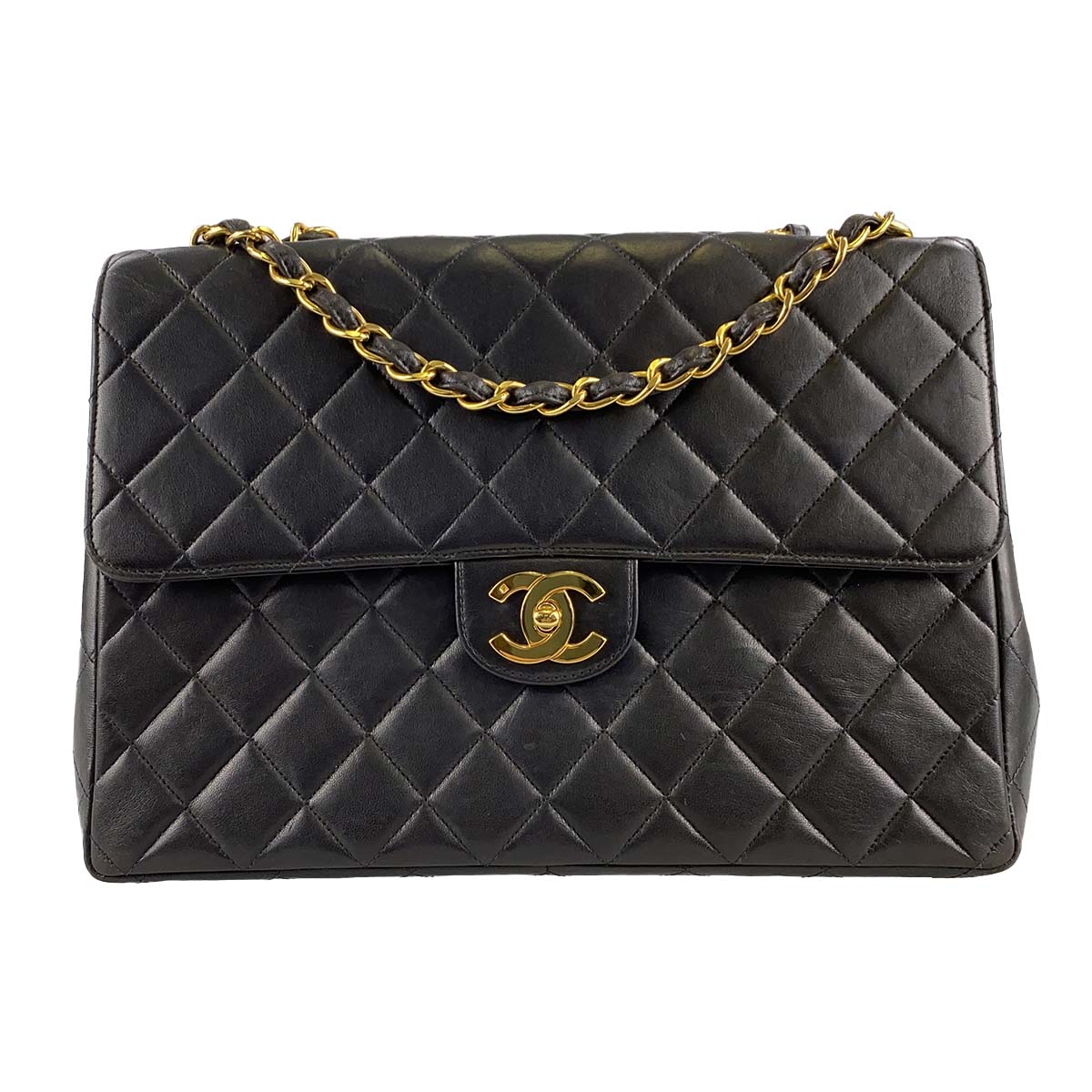 シャネル デカマトラッセ ラムスキン 30㎝ ブラック ショルダーバッグ