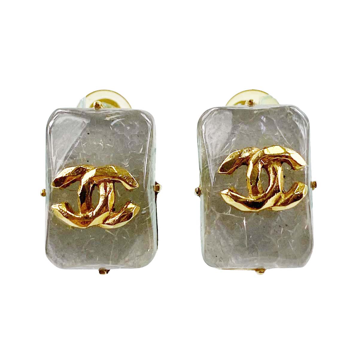 シャネル ゴールドメッキ カラーストーン CCロゴ ゴールド イヤリング