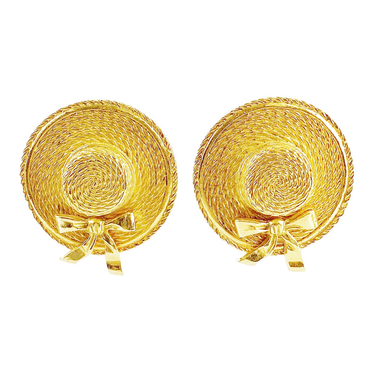 シャネル ゴールドメッキ 麦わら帽子モチーフ ゴールド イヤリング