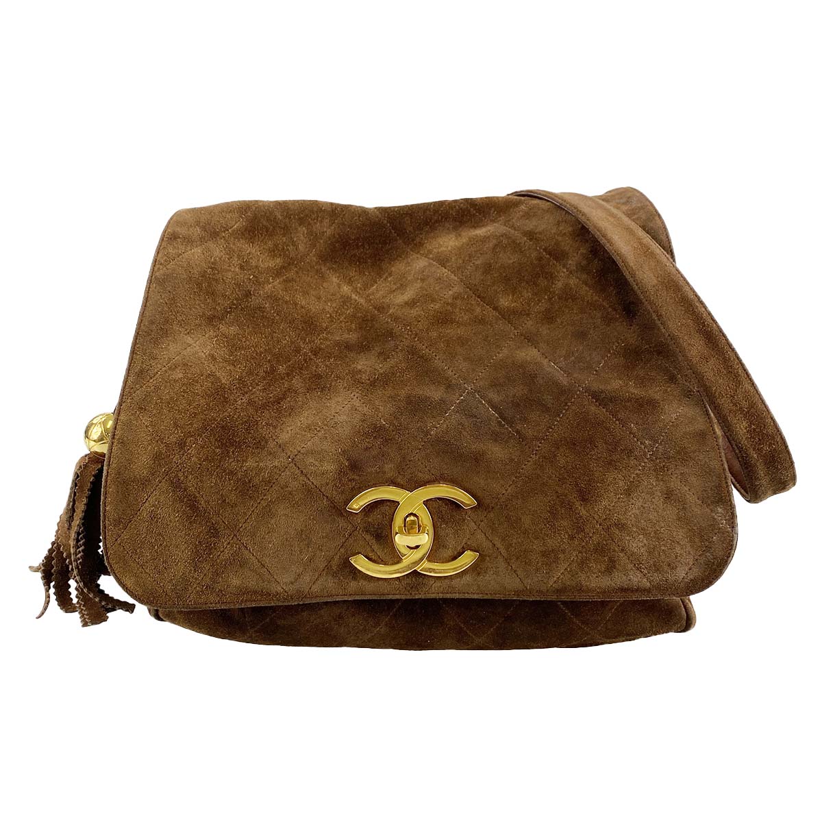 シャネル スエード タッセル ブラウン ショルダーバッグ