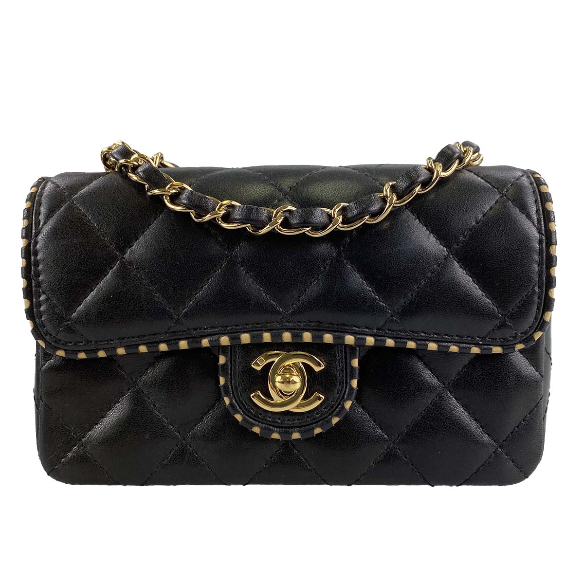 シャネル ミニマトラッセ 18㎝ ラムスキン ブラック ショルダーバッグ