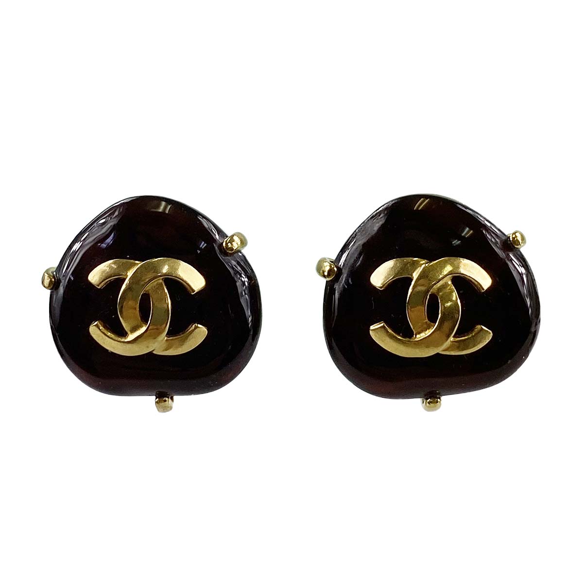 シャネル ゴールドメッキ CCロゴ ブラック イヤリング