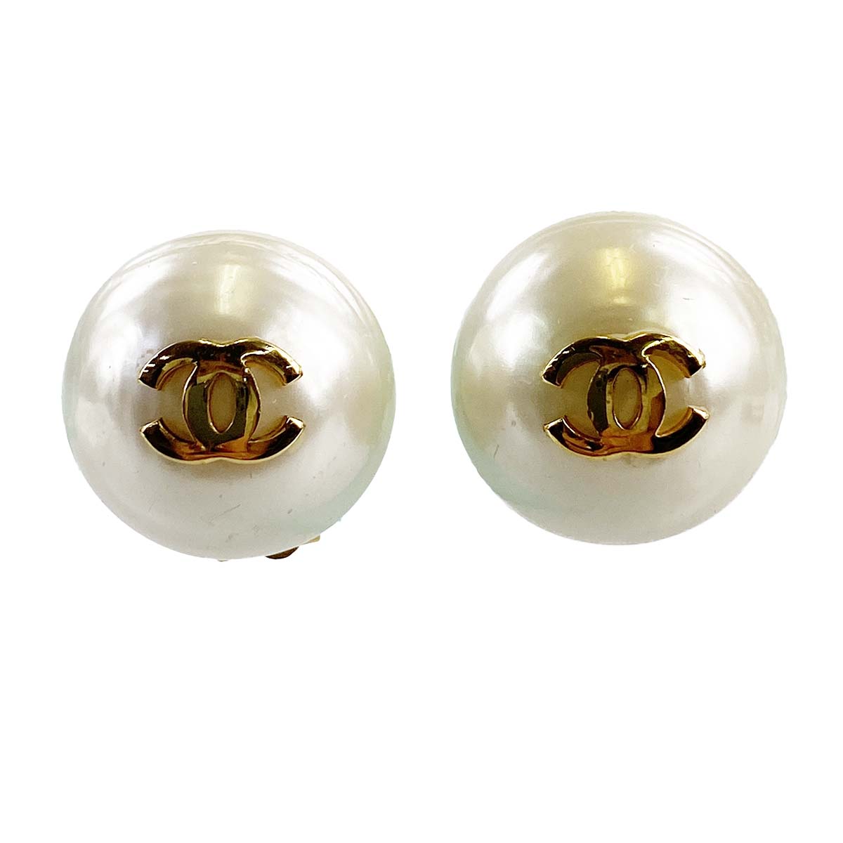 シャネル ゴールドメッキ フェイクパール CCロゴ ホワイト イヤリング
