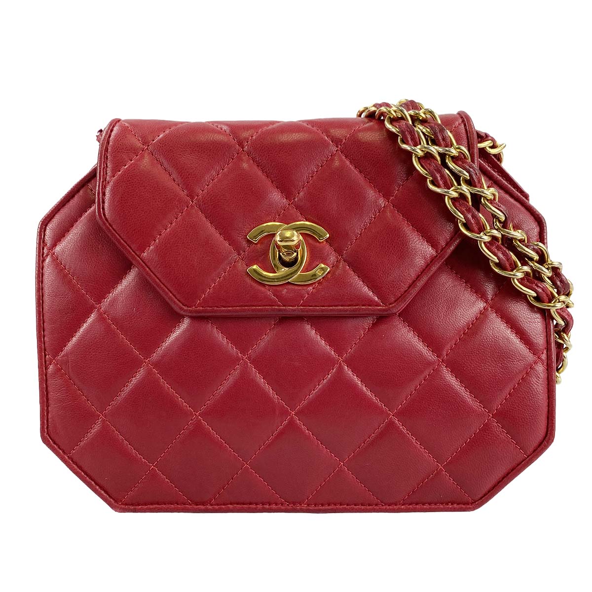 シャネル マトラッセ ラムスキン レッド ショルダーバッグ